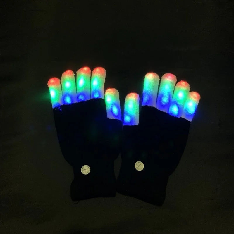 1 Pair LED Flashing Magic Gloves - Colorful Glowing Finger Gloves for Winter Festivals