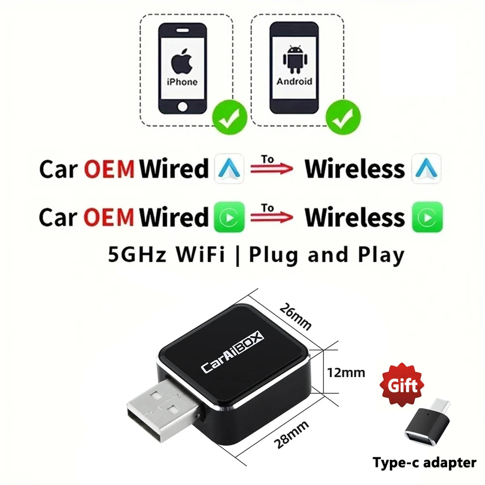 EKIY 2-in-1 Wireless CarPlay & Android Auto Dongle – AI Smart Box for Cars with Wired CarPlay
