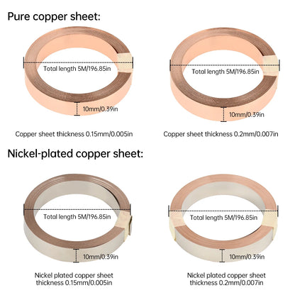 5M T2 Pure Copper & Nickel Strip — 0.15mm/0.2mm Nickel-Plated Copper Belt for 18650, 26650, 21700 Lithium Battery Pack Spot Welding