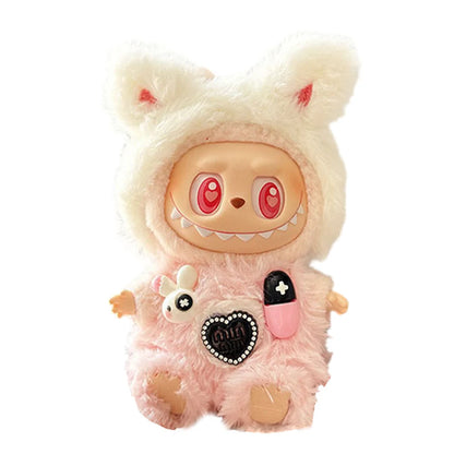 Labubu v1v2 Doll Clothes Outfit (15-17cm) – Sitting Party Bear Accessories with Scarf, Hat & Bag
