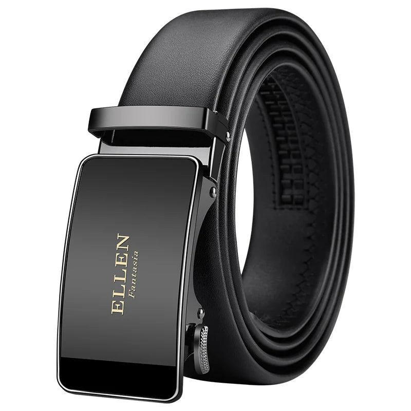 OYIFAN Men’s Genuine Leather Belt – Designer Alloy Buckle Automatic Ratchet Belt