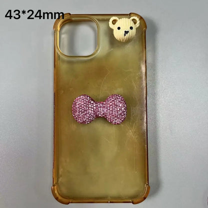 2Pcs Metal Full Diamond Bow Heart Mirror Handbag & Parfum Bottle Phone Case Decoration – Flat Back DIY Craft Accessories