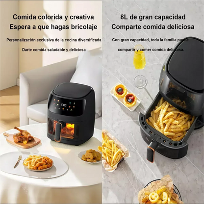 8L Smart Air Fryer with LCD Touchscreen – Large Capacity Nonstick Oil-Free Fryer for French Fries, Roast Chicken & Oven Cooking