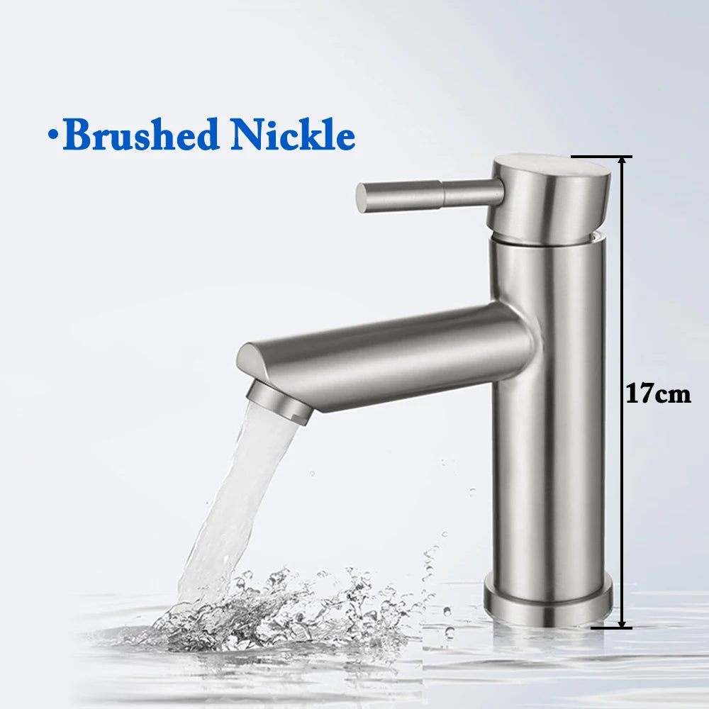 Matte Black Basin Sink Faucet - Deck Mounted Hot & Cold Water Mixer Tap for Bathroom Lavatory Sink (Hose Not Included)
