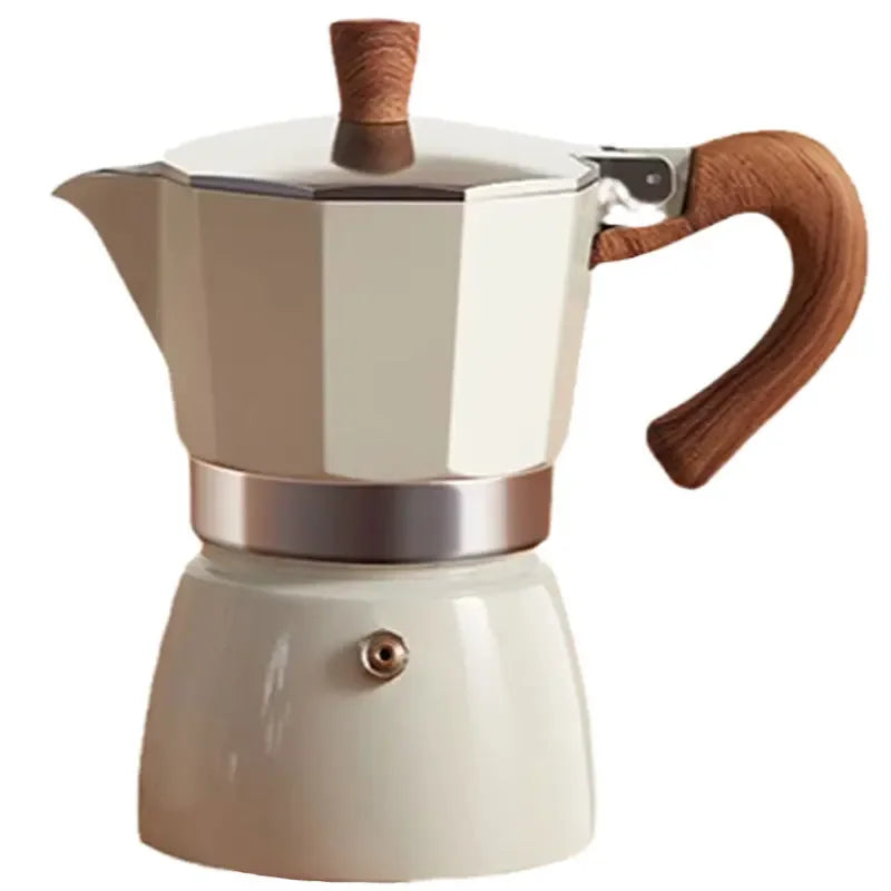 Vintage Wooden Handle Moka Pot – Classic Italian Espresso Maker 150ml/300ml for Home & Cafe Use