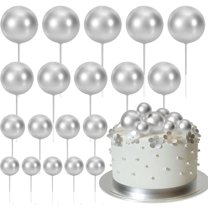 20Pcs Colorful Cake Topper Balls – Gold, Silver & Pastel DIY Cake Decorations for Birthday, Wedding & Party Supplies