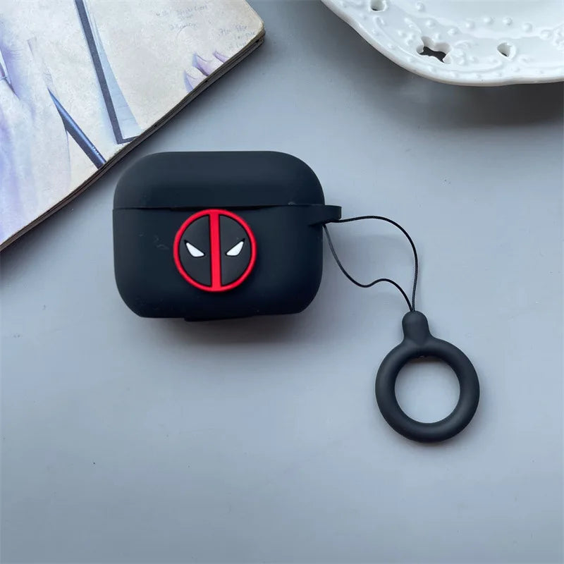 Cartoon Deadpool Silicone Case for AirPods 4 (2024) & AirPods Pro 1/2/3/Pro2 — Protective Earphone Cover with Keychain