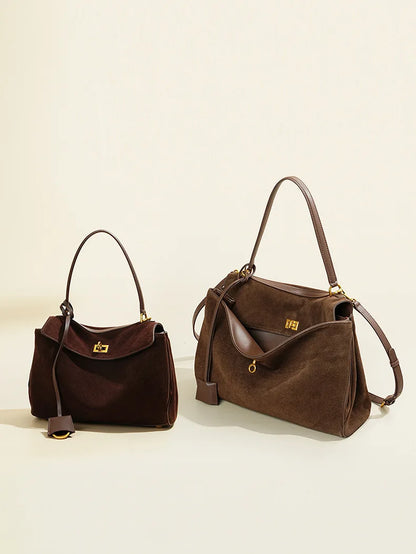 Autumn Winter Suede Leather Tote – Frosted Cowhide High-Capacity Shoulder Kelly Bag