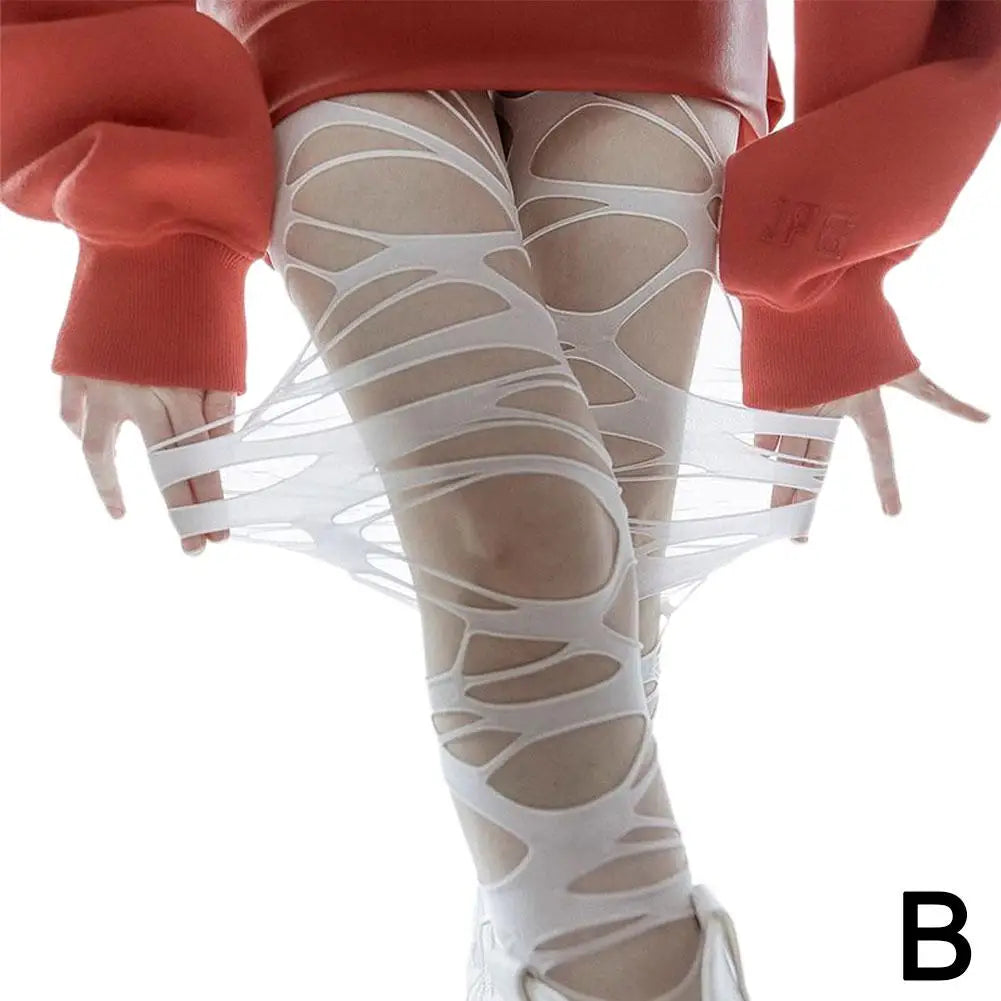 Punk Y2K Ripped High-Waist Fishnet Stockings - Women’s Halloween, Rave & Party Tights