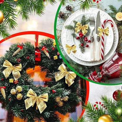 12/24/36PCS Christmas Mini Bows – Red & Gold Bowknots for Tree, Home, Wedding & New Year Party Decorations