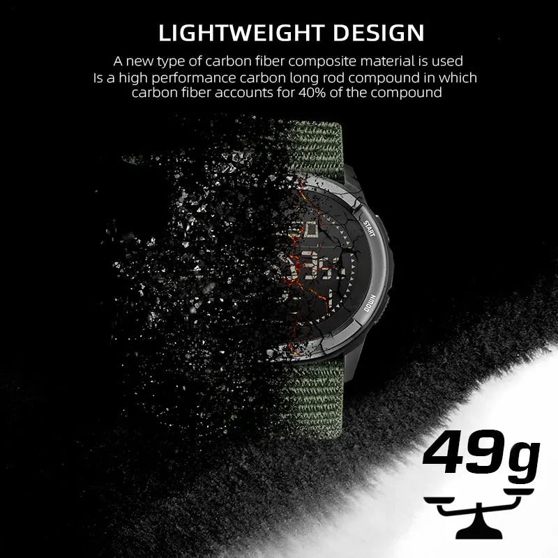 NORTH EDGE ALPS Men's Digital Carbon Fiber Watch Shockproof Military Sports Waterproof 50M Outdoor Compass Wristwatch