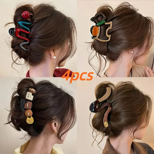 4Pcs Large Hair Claw Clips - Chic Wavy Non-Slip Shark Clips for Women