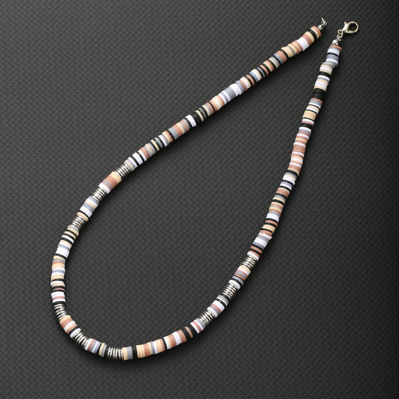 Bohemian White & Black Polymer Beads Necklace – Unisex Collar for Men and Women