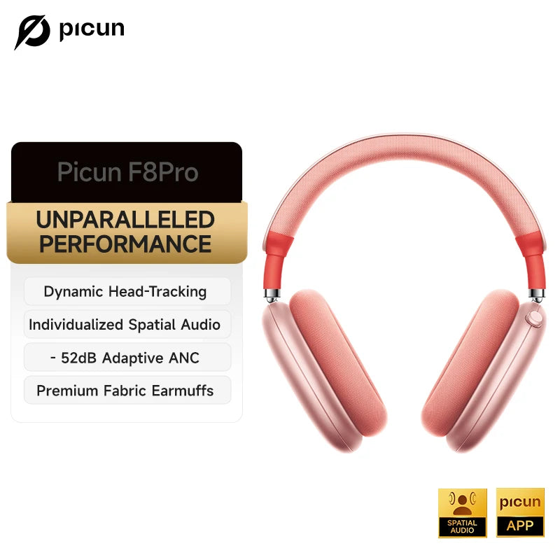 Picun F8 Pro ANC Wireless Headphones - 3D Spatial Audio Bluetooth Headset with HD Mic & Low Latency App Support