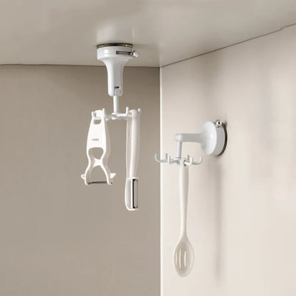 Drill-Free 6-Claw Rotating Suction Cup Kitchen Hook — Rotatable Plastic Wall-Mount Spatula & Cookware Holder