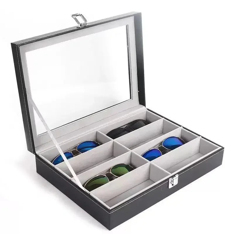 Fashion Leather Sunglasses Storage Box – 8-Compartment Eyeglass Display Case, High-Quality Wholesale