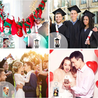 Transparent Photo Frame Keychain - Acrylic Snap-In Custom Picture Pendant with Tassel, 10-Piece Set