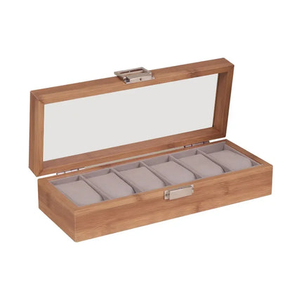 Bamboo Watch Box with Transparent Lid — 3/6/10/12 Grid Chinese Style Watch Storage Case for Men, Birthday Gift