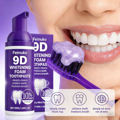 9D Purple Teeth Whitening Foam Toothpaste - 10% Hydroxyapatite, Fresh Breath, and Stain-Removing Oral Care for Travel