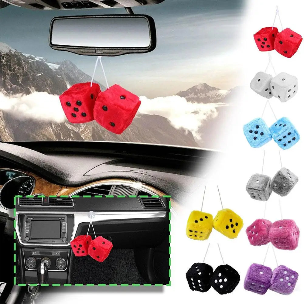 Long Hair Hot Stamping Dot Dice Plush Toy Cube – Anime Car Ornament & Decoration Pendant Accessory