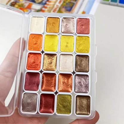 20/24/60/72-Color Metal Watercolor Set – Portable Sparkling Pearl Solid Paints for Artists