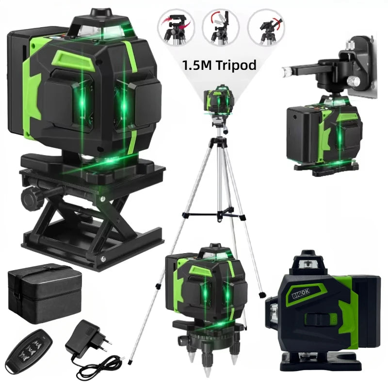 16-Line Green Laser Level — Professional Self-Leveling 360° Tripod Laser Nivel Autonivelant