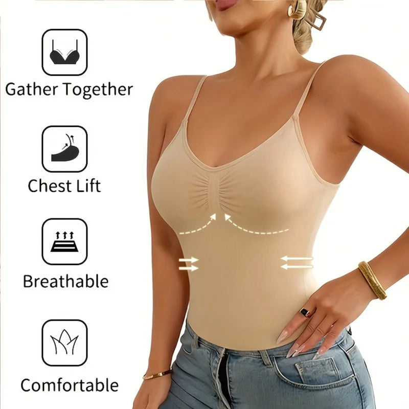 Women’s Camisole Shapewear Tank Top with Built-In Bra – Breathable Tummy Control Slimming Body Shaper Vest Corset Cami