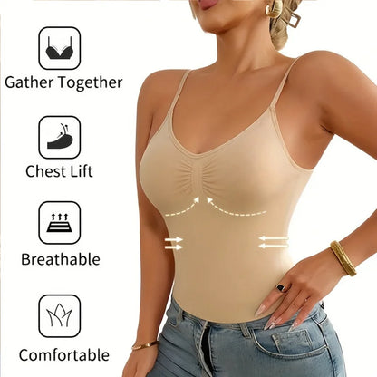 Women’s Camisole Shapewear Tank Top with Built-In Bra – Breathable Tummy Control Slimming Body Shaper Vest Corset Cami