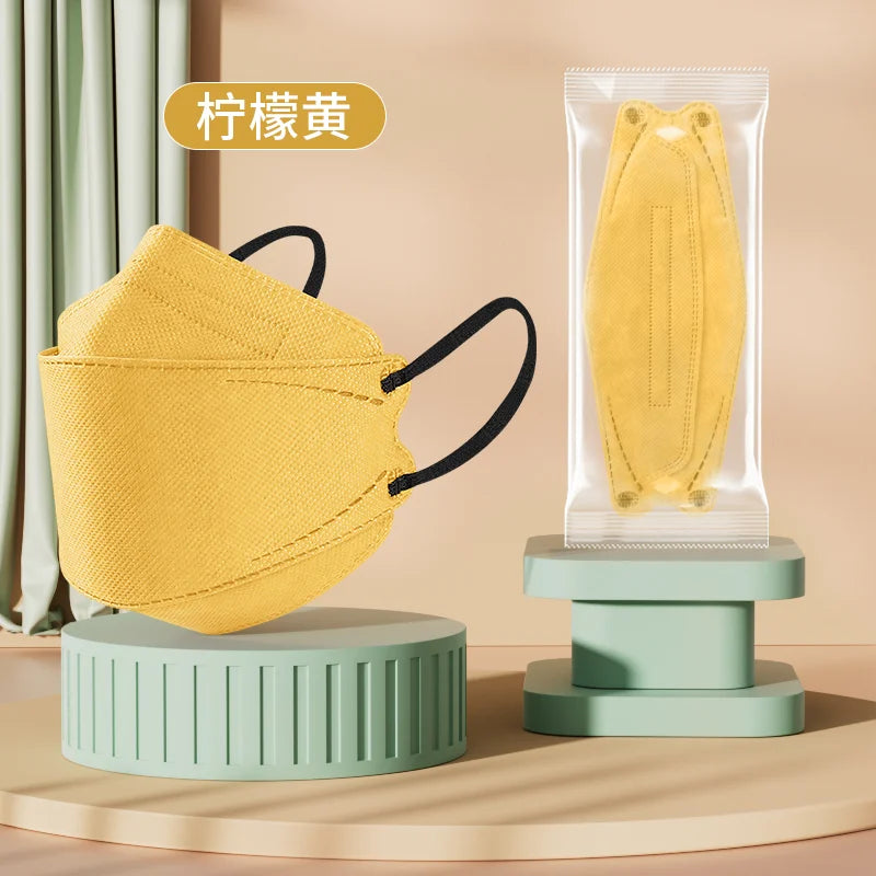 Morandi Colored KN95 Face Masks – 3D Fish & Willow Leaf Shape, 4-Layer Protective Mask for Men & Women