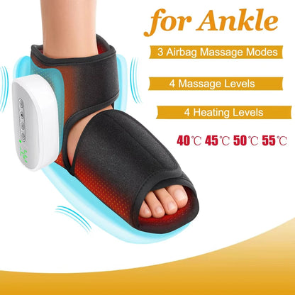 Portable Air Compression Ankle & Foot Massager - 4-Level Intensity Heated Foot Massage Wrap