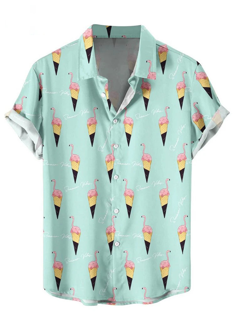 Men’s Ice Cream Hawaiian Shirt - Summer Beach Print Short Sleeve Casual Top with Original Design