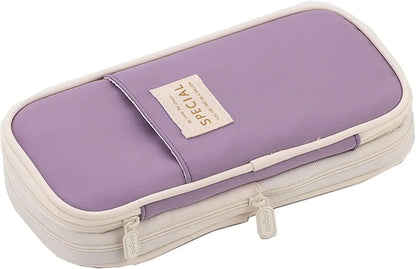 Cute Macaron Canvas Pencil Case - Large Capacity Double-Layer Kawaii School Stationery Pouch for Girls & Kids