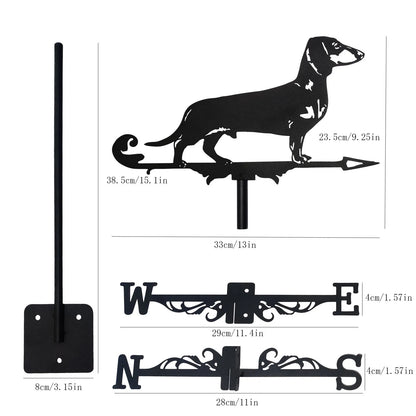 New Metal Dachshund Weather Vane - Standing Decor for Roof, Garden, Yard, Shed, Home, Fence Post