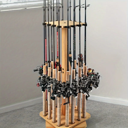 360° Rotating Fishing Rod Holder Rack - 16 Rod Floor Stand Organizer for Garage & Fishing Gear Storage