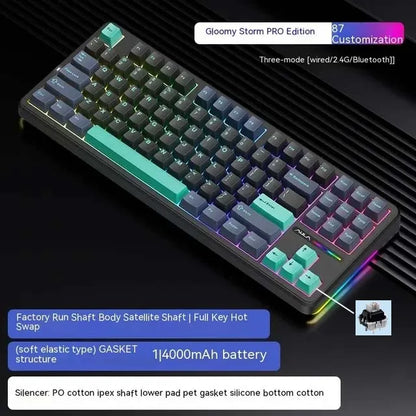 AULA F87 Pro Tri-Mode Mechanical Keyboard – 2.4G/USB/Bluetooth, 87-Key, 5-Layer Silencing, Ideal for Gaming & Typing