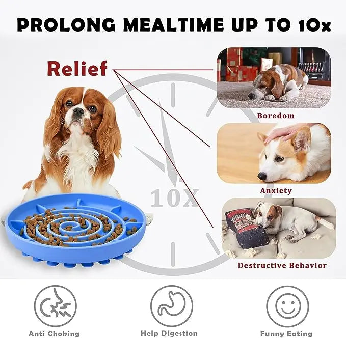 Pet Supplies Slow Food Bowl – Anti Knockover, Anti-Slip Silicone Plate for Cats & Puppies, Anti-Choking Food Toy