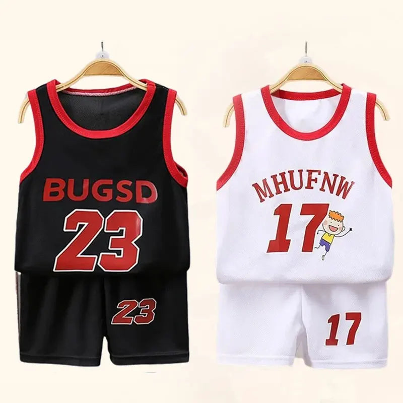 Children’s Summer Sleeveless T-Shirt and Shorts Set — Quick-Dry Sports Tank Top Outfit for Boys Basketball Training