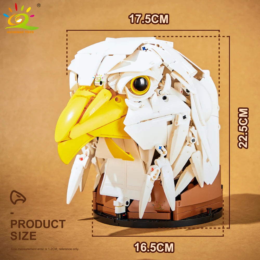 HUIQIBAO MOC Animal Head Building Blocks — Wolf, Deer & Eagle Wall Decor Sculpture Toy