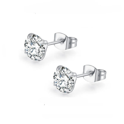 1–8 Pairs Stainless Steel Cubic Zirconia Stud Earrings Set – 6MM Unisex Minimalist Ear Piercing Jewelry for Men & Women