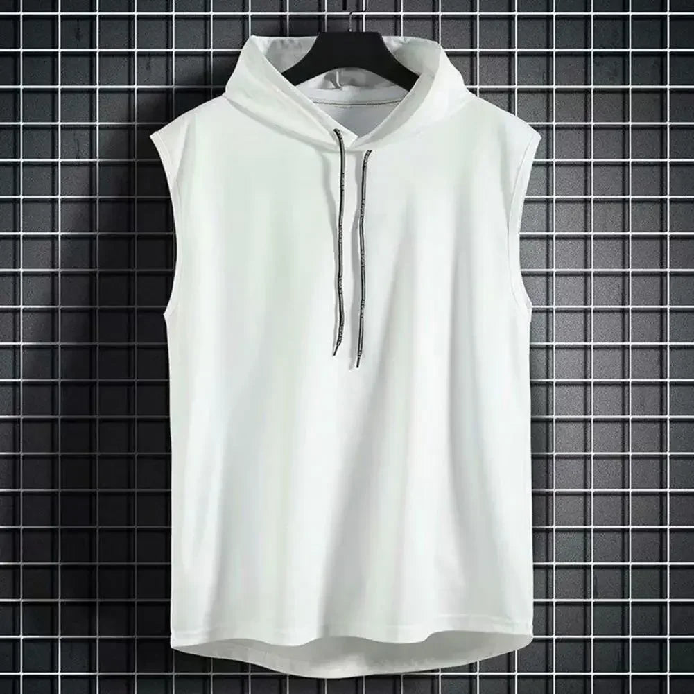 Ice Silk Summer Muscle Hoodie Vest | Sleeveless Bodybuilding Gym Workout Fitness Shirt | High-Quality Hip Hop Sweatshirt Top
