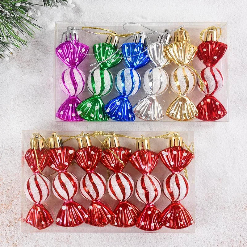 6PCS Christmas Candy Cane & Lollipop Hanging Ornaments – Festive Tree Pendants for Home Holiday Decor