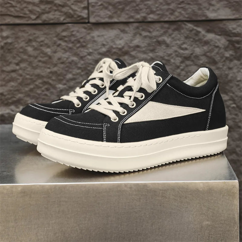Unisex Canvas Platform Sneakers - Casual Thick-Sole Flat Skate Shoes for Couples