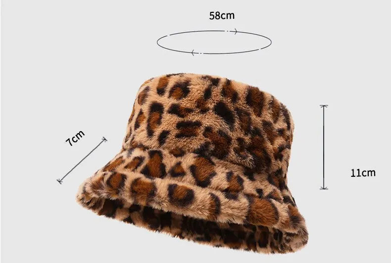 Women’s Winter Leopard Print Fisherman Hat – Versatile Plush Bucket Hat, Warm Pot-Style Headwear