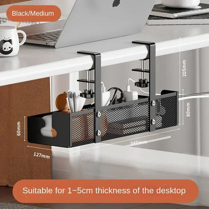 Desk Cord Storage Rack | No Drill Under Desk Cable Organizer | Metal Mesh High Load-Bearing Wire Holder