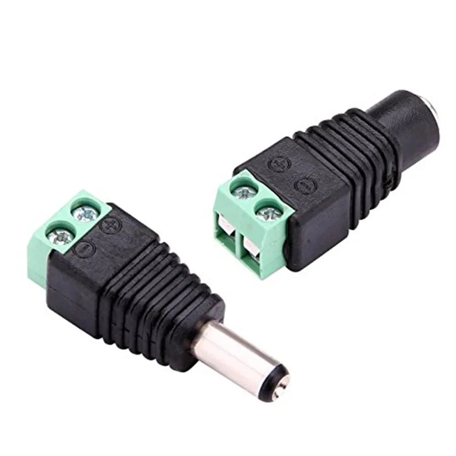12V DC Power Plug Connectors - 5.5×2.1mm Male and Female Adapter Jacks for LED Strip Lights and CCTV Cameras, 5 Pairs