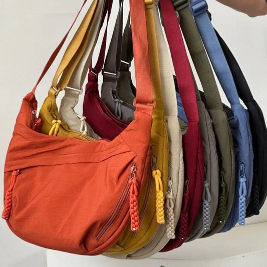 Trendy Women’s Soft Cloth Shoulder Bag | Solid Color Casual Crossbody & Hobo Bag for Students