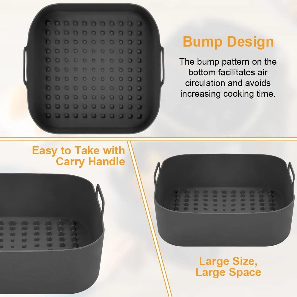 Thick Reusable Silicone Square Air Fryer Liners - Air Fryer Silicone Pot Replacement for Parchment Liner Paper, Air Fryer Basket Accessory