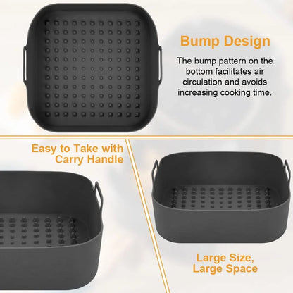 Thick Reusable Silicone Square Air Fryer Liners - Air Fryer Silicone Pot Replacement for Parchment Liner Paper, Air Fryer Basket Accessory