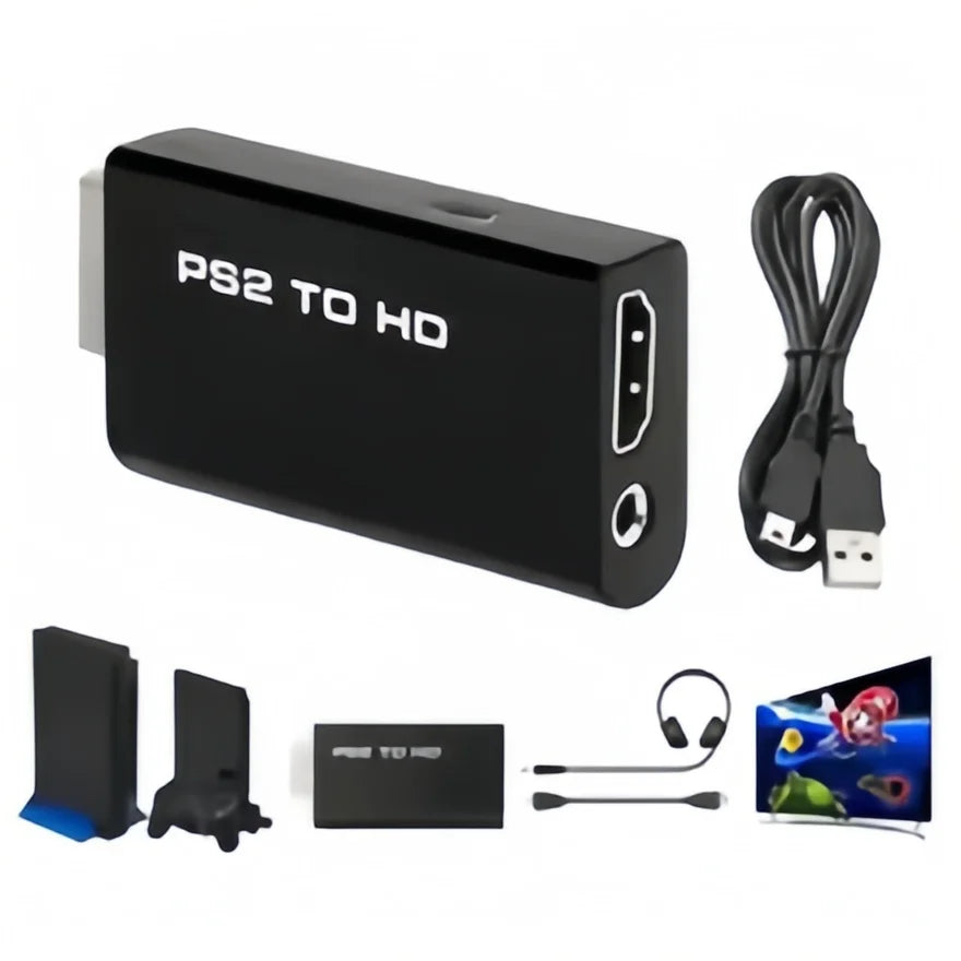 PS2 to HDMI Converter Adapter – 1080P Full HD with 3.5mm Audio, Supports All PS2 Display Modes