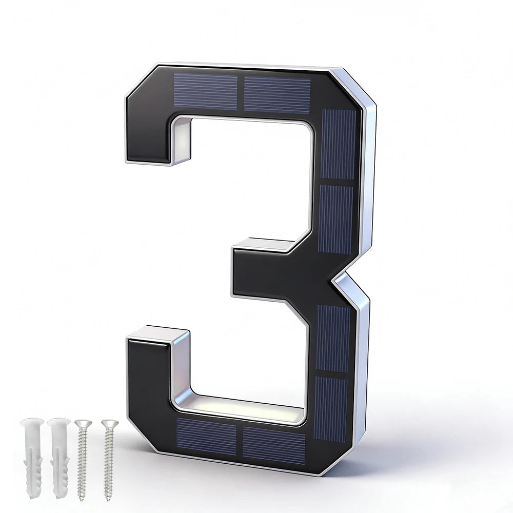 12CM Solar House Number Light - LED Outdoor Address Sign with Light Sensor for Home & Doorway